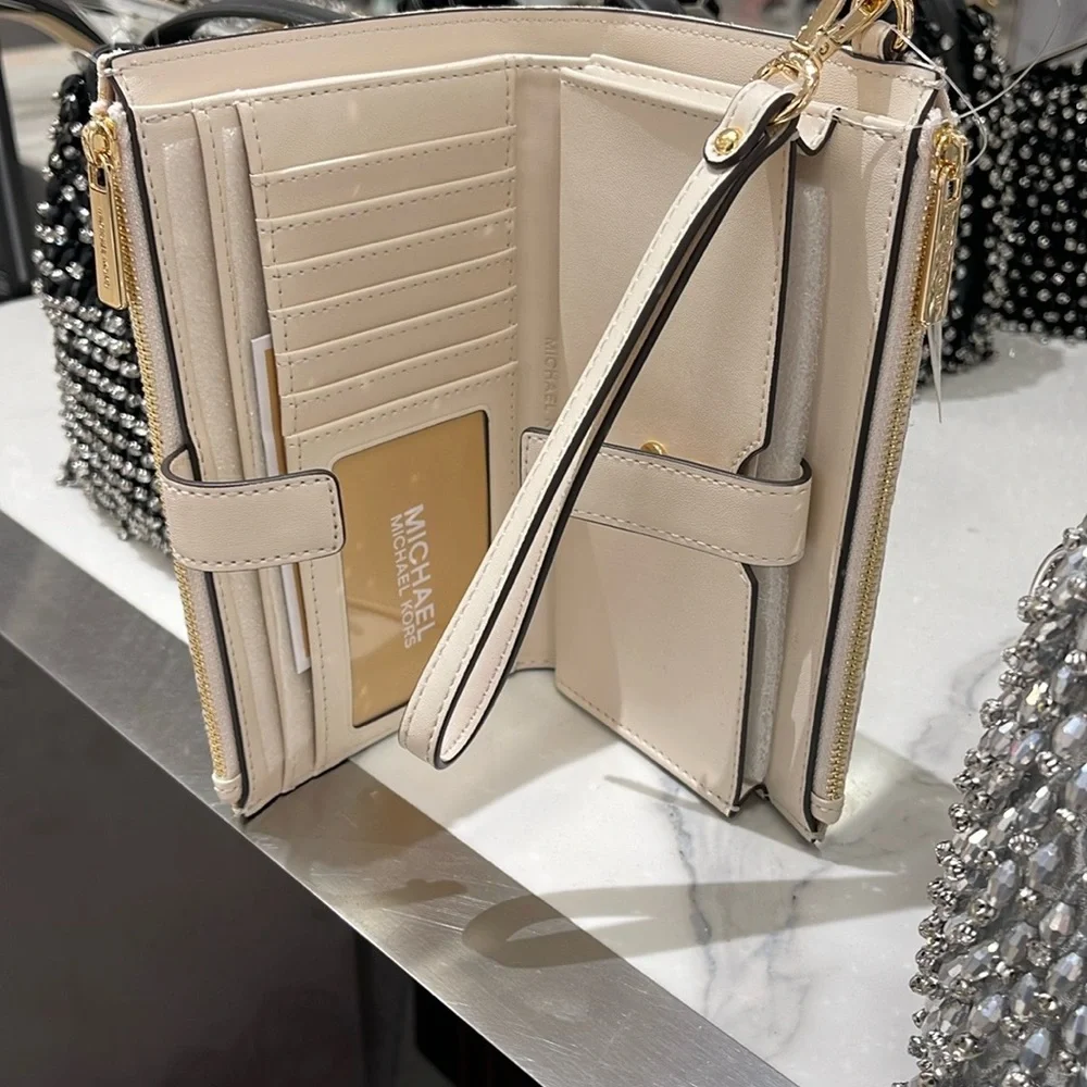 Michael Kors Jet Set Travel Large Double-Zip Wristlet-Wallet-PhoneHolder Pale